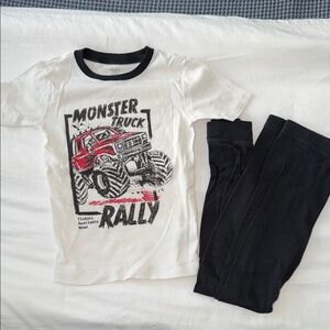 White Ringer Tee with Red Monster Truck Graphic